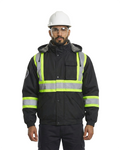 Kiwi High Visibility Hooded & Sherpa Lined ANSI/ISEA 107-2020 Reflector Contrast Trimmed Water Resistant Black Safety Jacket [71200]