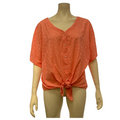 Style & Co Cotton Textured Tie-Front Top-Coral/Size XXL