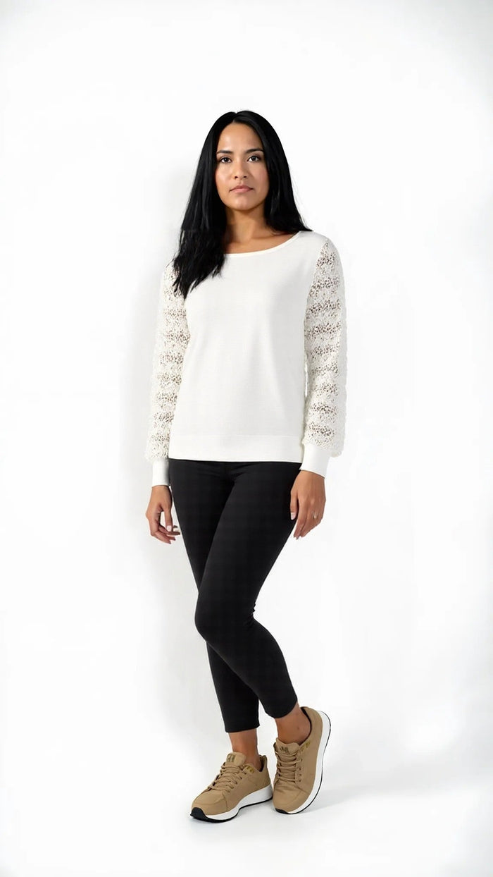Alfani Embellished Mesh-Sleeve Sweater Cloud, XL