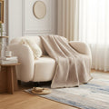 DaDa Bedding Elegant Fringed Cotton Quilted Throw Blanket - Luxurious Solid Soft Paisley Pattern, Cozy Lightweight Lap Throw, Perfect for Couch or Bed, Neutral Sandy Taupe Tan Beige, 50x60 Inches