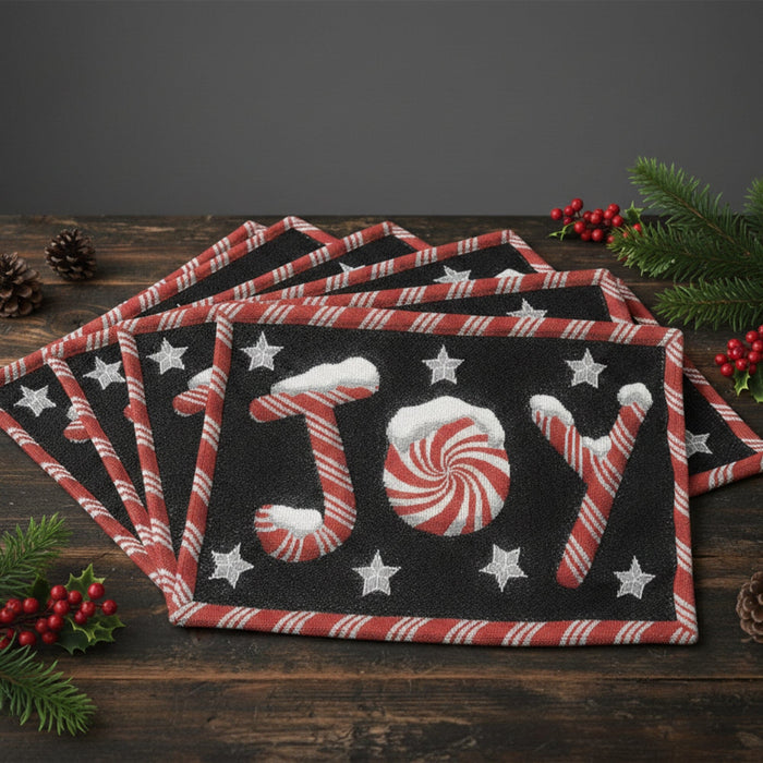 DaDa Bedding Set of 4-Pieces Peppermint Joy Holiday Tapestry Placemats 13” x 19” (12904)