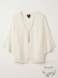 Jm Collection Solid V-Neck Necklace Top, Size Medium