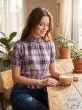 Self Esteem Juniors Smocked Plaid Top – Lilac Plaid, Size Medium