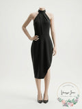 Stylestalker Womens Lana Asymmetric Halter Cocktail Dress,Size Small/Noir