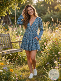 Free People Olivia Print Long Sleeve Tunic in Deep Sea Combo, Size Small