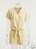Three Dots Linen Dropped-Sleeve Tie Top, Size Small