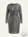 Michael Michael Kors Womens Plus Metallic Twist Waist Party Dress