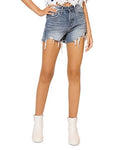 Gracia Womens Destroyed High Rise Cutoff Shorts, Blue, Size Small