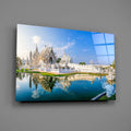 Elegant White Temple Reflection Glass Wall Art