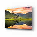 Highland Castle Sunset Reflection Glass Wall Art