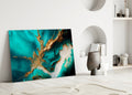 Ethereal Turquoise Gold Splash Glass Wall Art