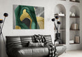 Elegant Swirls in Gold and Green Glass Wall Art
