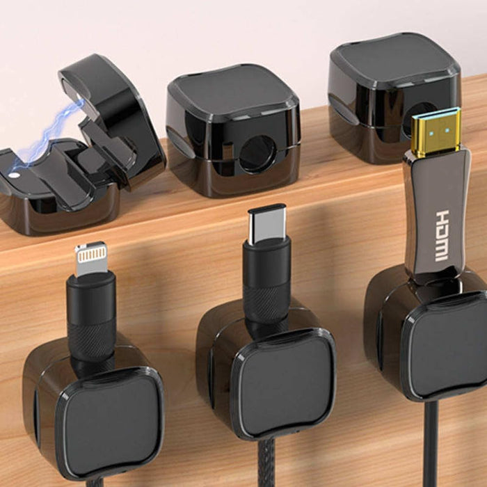 Magnetic cable clips, six pack, black