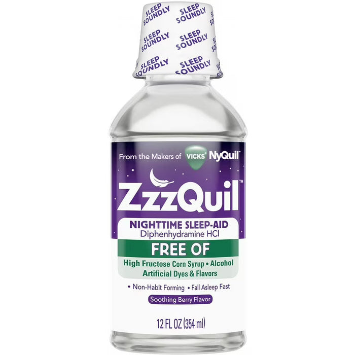 ZzzQuil Nighttime Sleep Aid Alcohol Free Soothing Mango Berry Flavor Liquid 12 Oz