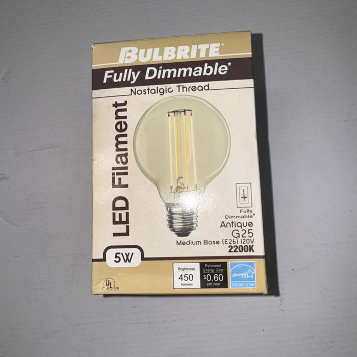 Bulbrite Fully Dimmable 5W LED Filament Antique G25 Bulb