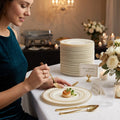 Silver Splendor 6 Inch Ivory Plastic Plate with Gold Band 150 CT