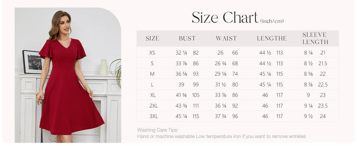 Bridesmay Red V-Neck Fit Flare Dress Women Classic Style XL Size