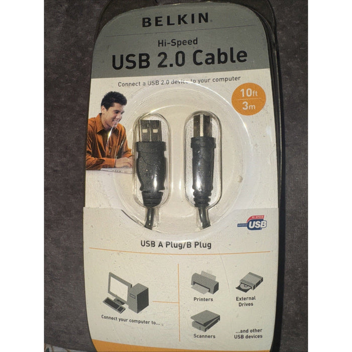 Belkin Hi-Speed USB 2.0 Cable, 10 ft, A-Plug to B-Plug