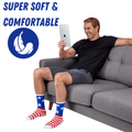 Premium Bamboo Rayon Crew Red White and Blue Flag Socks - Gift Box 3 Pair