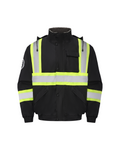 Kiwi High Visibility Hooded & Sherpa Lined ANSI/ISEA 107-2020 Reflector Contrast Trimmed Water Resistant Black Safety Jacket [71200]