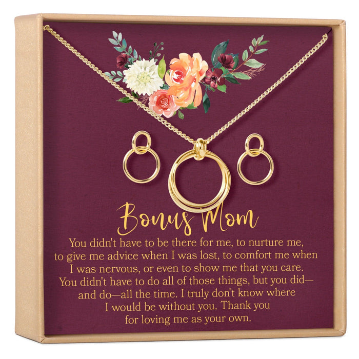 Bonus Mom Linked Circles Earring and Necklace Jewelry Set