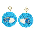 Brianna Cannon BEACH HOUSE RATTAN EARRINGS IN BLUE