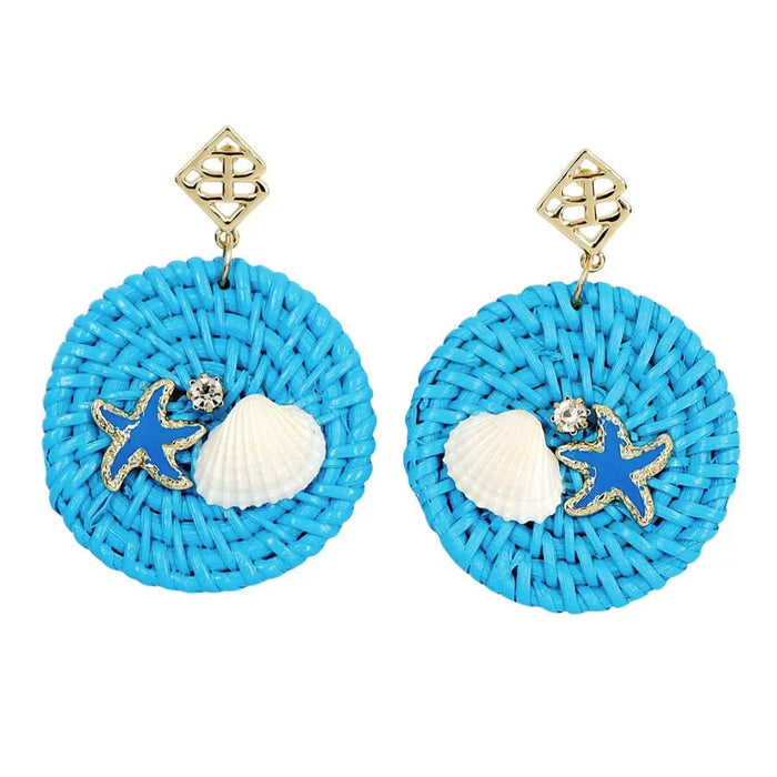 Brianna Cannon BEACH HOUSE RATTAN EARRINGS IN BLUE