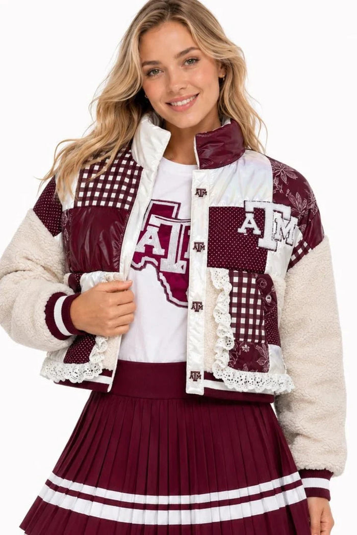 Brianna Cannon Texas A&M Patchwork Sherpa Jacket
