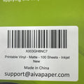 Printable Vinyl Sticker Paper for Inkjet, Matte White, 100 Self-Adhesive Sheets