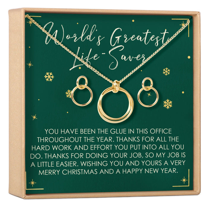 Christmas Gift for Administrative Assistant Linked Circles Earring and Necklace Jewelry Set