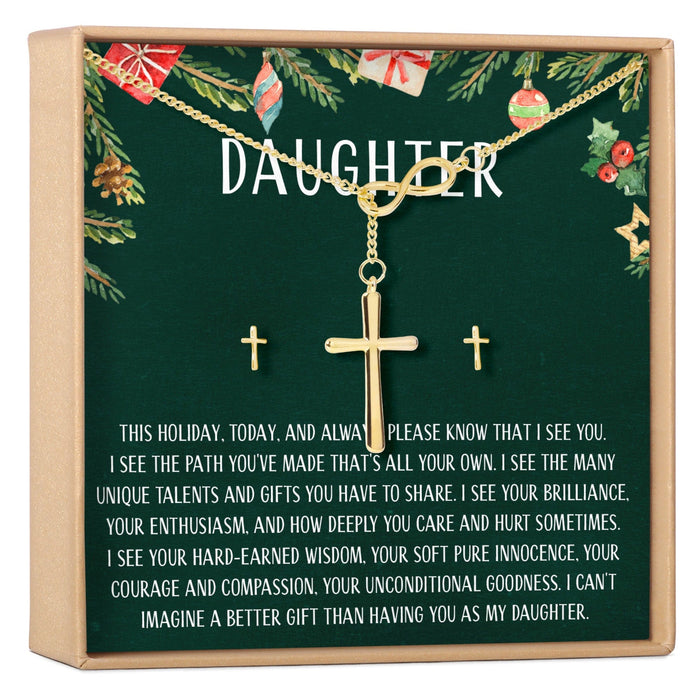 Christmas Gift for Daughter Cross earring and Necklace Set Jewelry Set