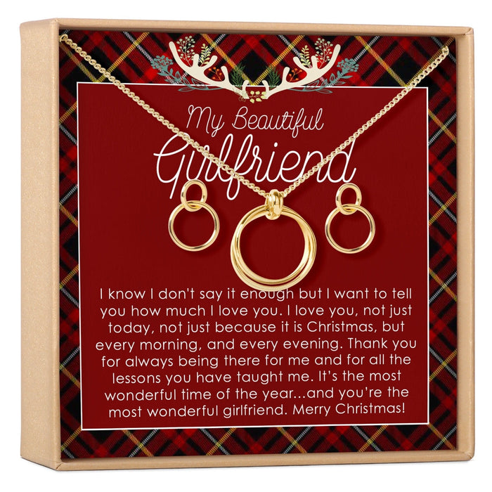 Christmas Gift for Girlfriend Linked Circles Earring and Necklace Jewelry Set