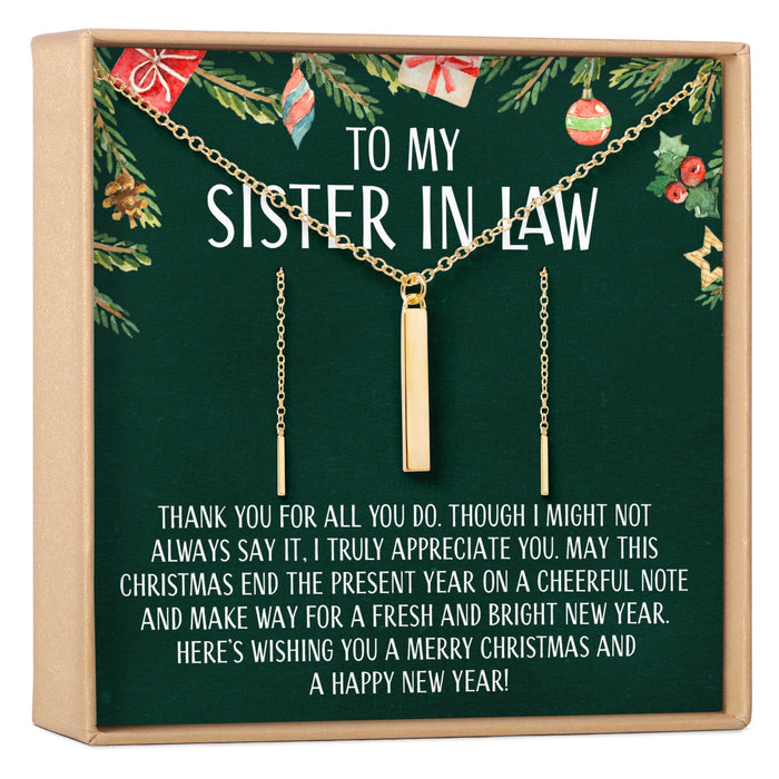 Christmas Gift for Sister-In-Law Gold Bar Earring Threader and Necklace Jewelry Set