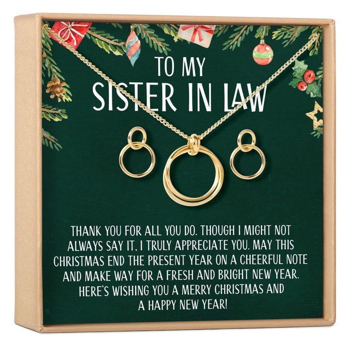 Christmas Gift for Sister-In-Law Linked Circles Earring and Necklace Jewelry Set
