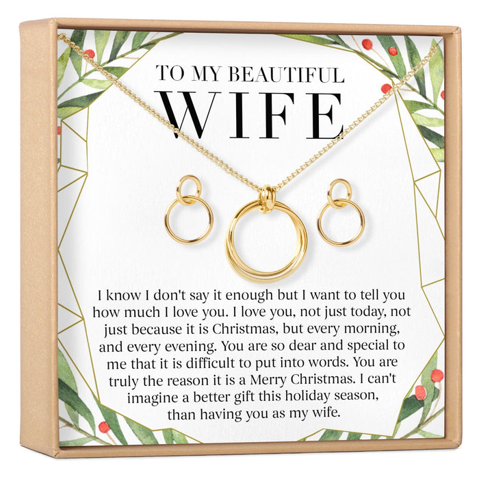 Christmas Gift for Wife Linked Circles Earring and Necklace Jewelry Set