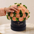 Classic Black Box | Peach Persian Buttercups & Green Hydrangeas