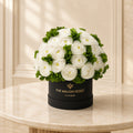 Classic Black Box | White Persian Buttercups & Green Hydrangeas