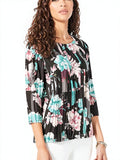 JM Collection Printed Pleated-Back Blouse, Size Large