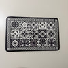 Coffee Bar Mat for Countertop, 12 x 19 in, Black and White Tile Print, Rubber Backed