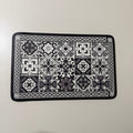 Coffee Bar Mat for Countertop, 12 x 19 in, Black and White Tile Print, Rubber Backed