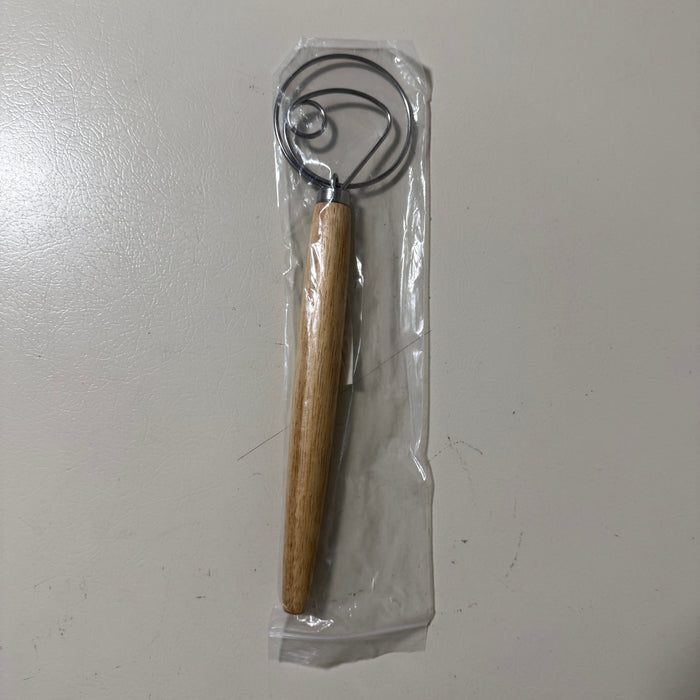 Danish Dough Whisk, 13", Stainless Steel Wire Head, Wooden Handle, Bread Mixer