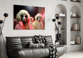 Poodles in Pink Fur Coats and Shades Glass Wall Art