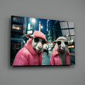 Sheep Duo in Pink Puffer Jackets Glass Wall Art