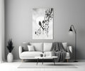 Black and White Bird on Blossom Branch Glass Wall Art