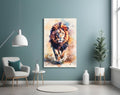 Watercolor Splash Walking Lion Glass Wall Art