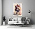 Watercolor Splash Walking Lion Glass Wall Art