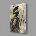 Sepia Spartan With Spear Glass Wall Art