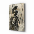 Sepia Spartan With Spear Glass Wall Art