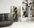 Sepia Spartan With Spear Glass Wall Art