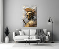 Golden Spartan Helmet Clouds Glass Wall Art